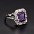 Platinum Diamond and Amethyst Ring