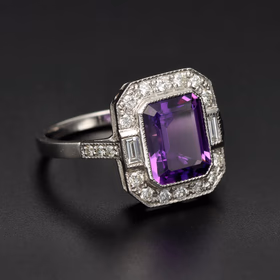 Platinum Diamond and Amethyst Ring