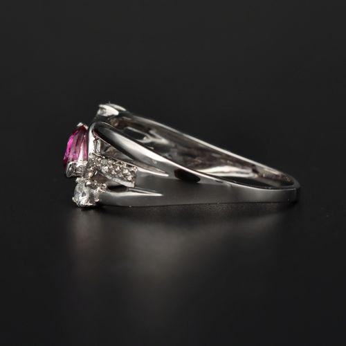 18ct White Gold Pink Sapphire Diamond Ring image-3