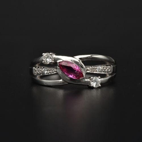 18ct White Gold Pink Sapphire Diamond Ring image-2