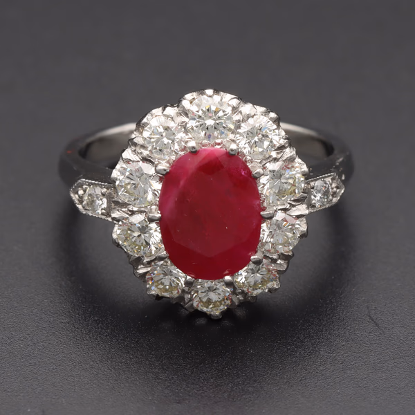Oval Ruby & Diamond Cluster Ring