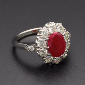 Oval Ruby & Diamond Cluster Ring