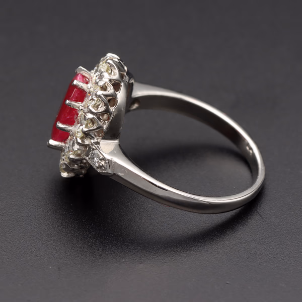 Oval Ruby & Diamond Cluster Ring