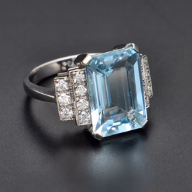 Platinum Aquamarine & Diamond Ring