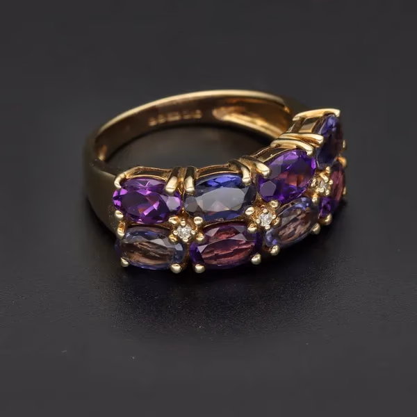 Gold Sapphire Amethyst Diamond Dress Ring