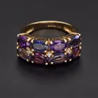 Gold Sapphire Amethyst Diamond Dress Ring