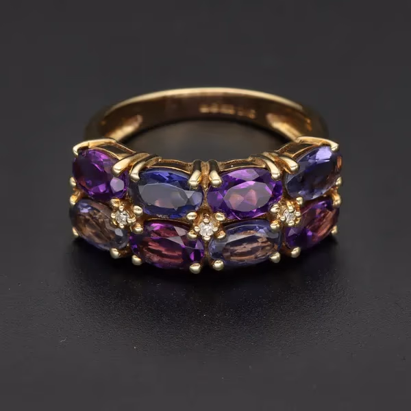 Gold Sapphire Amethyst Diamond Dress Ring