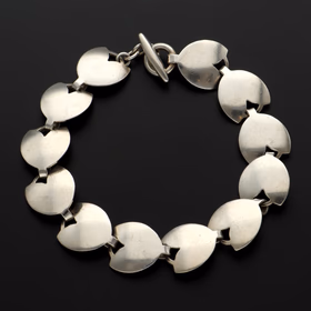 Vintage Modernist Danish Sterling Silver Tulip Head Bracelet