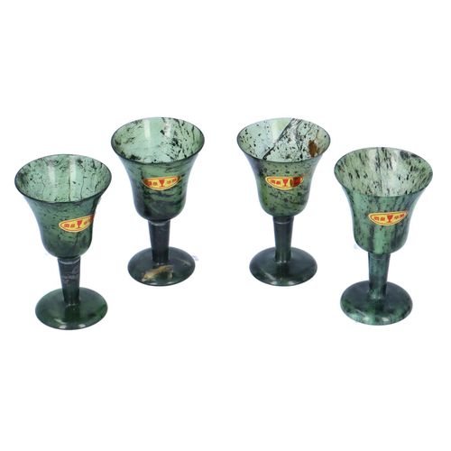 Boxed Set of Four Carved Spinach Jade Goblets image-2