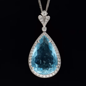 18ct White Gold Aquamarine & Diamond Pendant