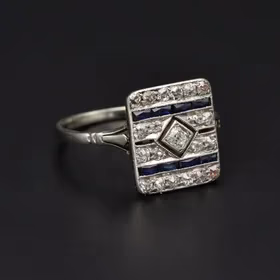 Art Deco 18ct Gold Sapphire and Diamond Ring