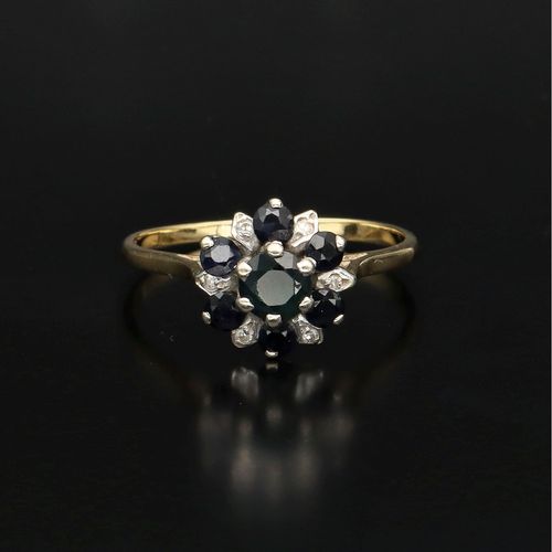 18ct Gold Sapphire and Diamond Cluster Ring image-2