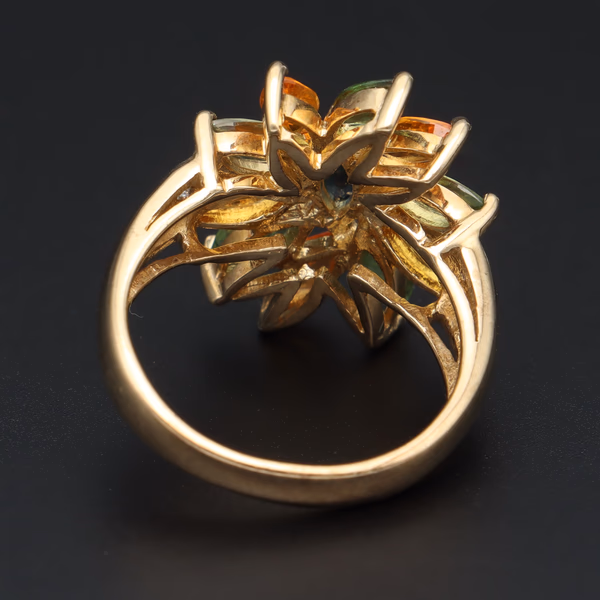 9ct Gold Multi Sapphire Diamond Ring. Size N 1/2