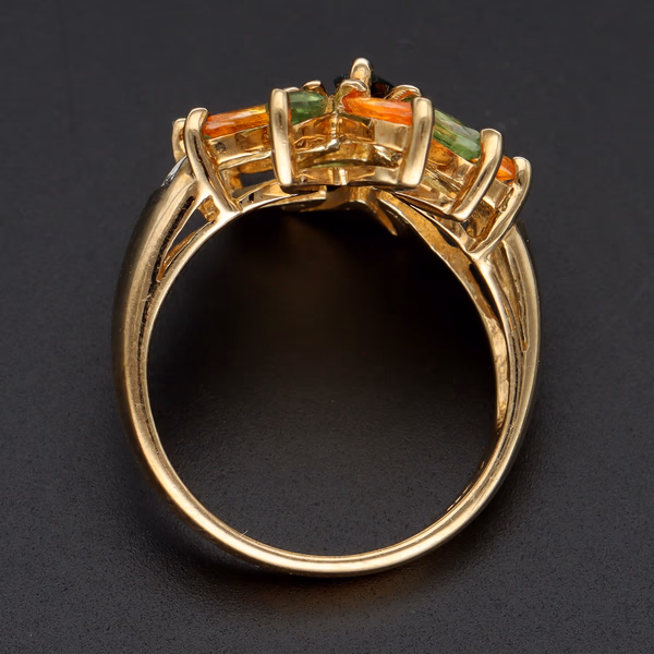 9ct Gold Multi Sapphire Diamond Ring. Size N 1/2