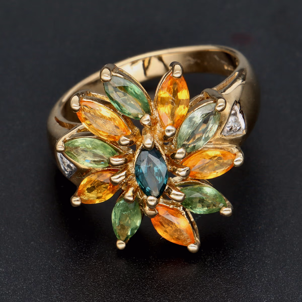 9ct Gold Multi Sapphire Diamond Ring. Size N 1/2