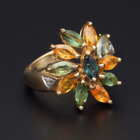 9ct Gold Multi Sapphire Diamond Ring. Size N 1/2