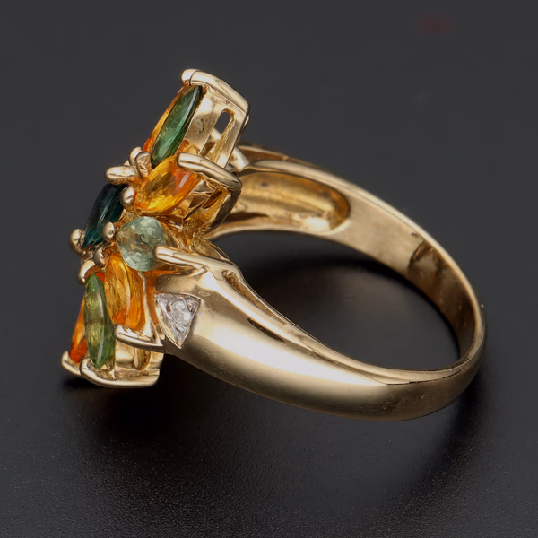 9ct Gold Multi Sapphire Diamond Ring. Size N 1/2