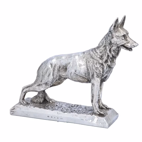 Naturalistic Millennium Silver Model of a German Shepherd