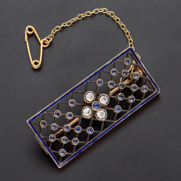 Antique Gold Diamond and Sapphire Brooch