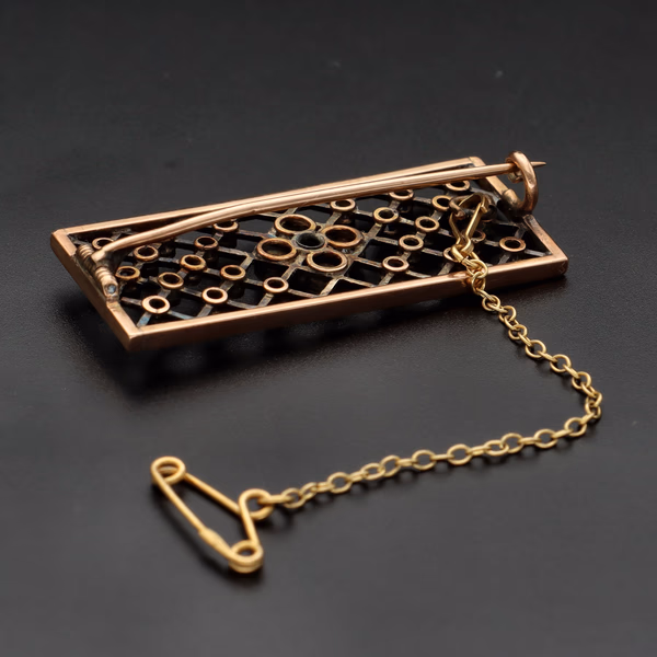 Antique Gold Diamond and Sapphire Brooch