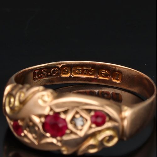 Antique 9ct Gold Garnet Diamond Ring. Birmingham 1910 image-4