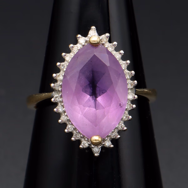 9ct Gold 14ct Amethyst Diamond Ring
