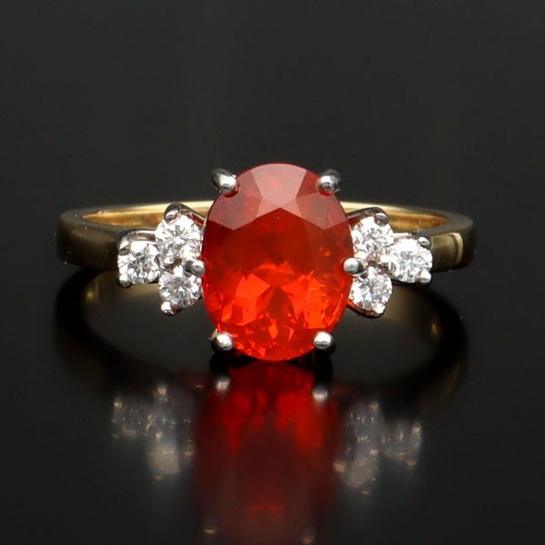 18ct Gold Fire Opal and Diamond Ring