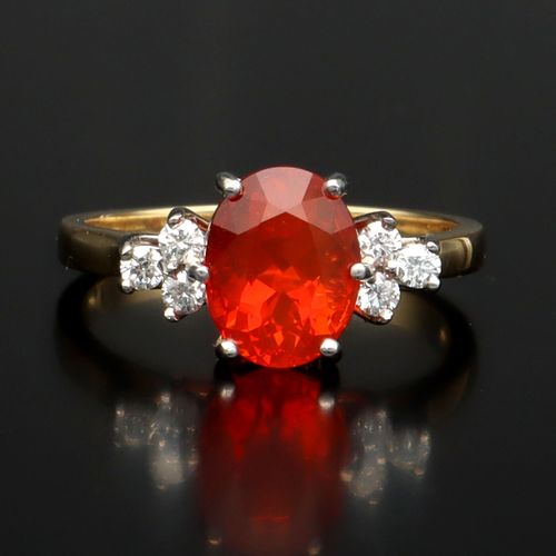 18ct Gold Fire Opal and Diamond Ring image-2