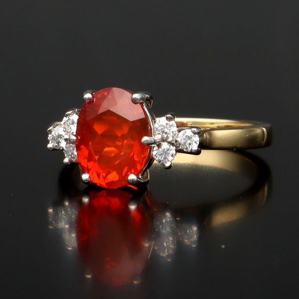 18ct Gold Fire Opal and Diamond Ring