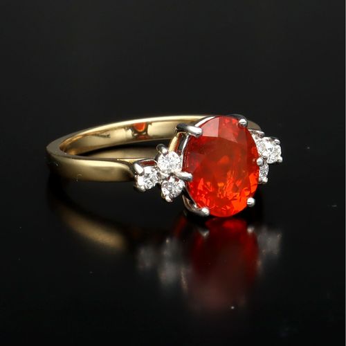 18ct Gold Fire Opal and Diamond Ring image-1