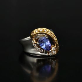 Platinum & 18ct Gold, Tanzanite, Diamond Heart Shape Ring
