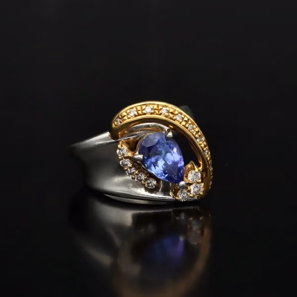 Platinum & 18ct Gold, Tanzanite, Diamond Heart Shape Ring