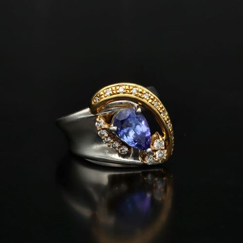 Platinum & 18ct Gold, Tanzanite, Diamond Heart Shape Ring image-1