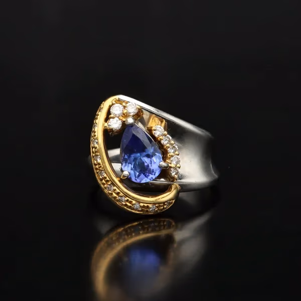 Platinum & 18ct Gold, Tanzanite, Diamond Heart Shape Ring