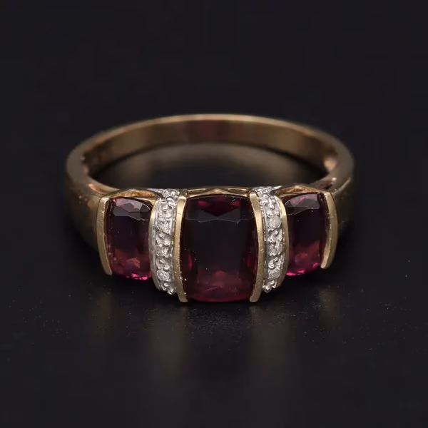 Gold Garnet Diamond Art Deco Style Ring