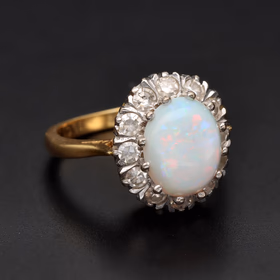 18ct Gold Opal & Diamond Halo Ring