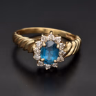 Large 14ct Yellow Gold Topaz & Diamond Halo Ring