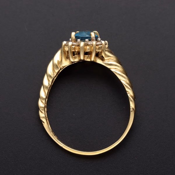 Large 14ct Yellow Gold Topaz & Diamond Halo Ring