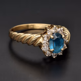 Large 14ct Yellow Gold Topaz & Diamond Halo Ring