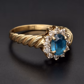 Large 14ct Yellow Gold Topaz & Diamond Halo Ring