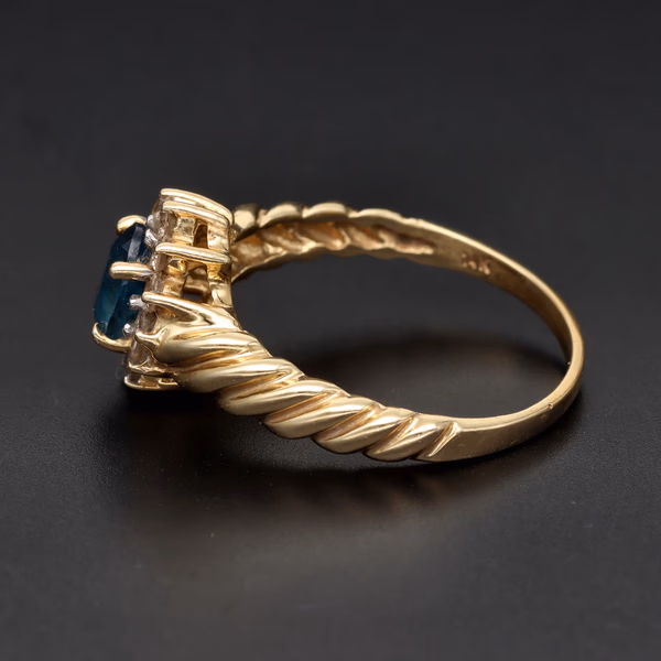 Large 14ct Yellow Gold Topaz & Diamond Halo Ring