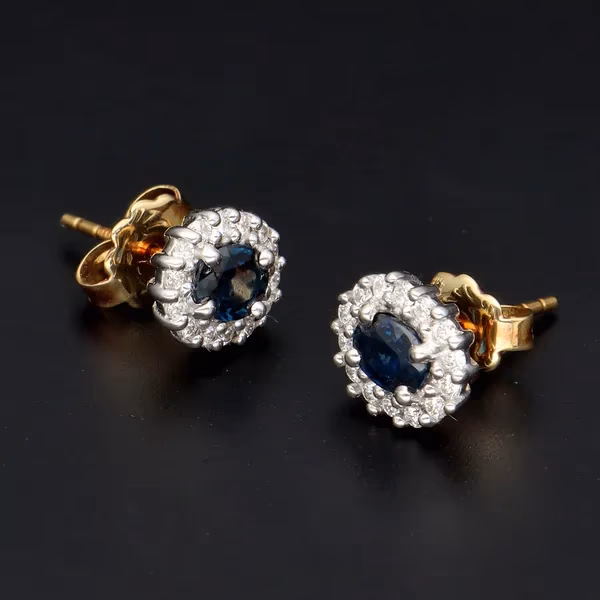 18ct Gold Sapphire and Diamond Stud Earrings