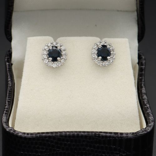 18ct Gold Sapphire and Diamond Stud Earrings image-2