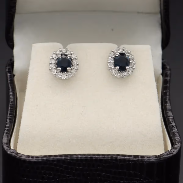 18ct Gold Sapphire and Diamond Stud Earrings