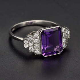 Platinum Amethyst & Diamond Graduated Ring