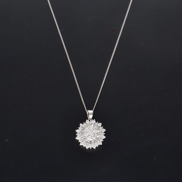 18ct White Gold Diamond Cluster Pendant