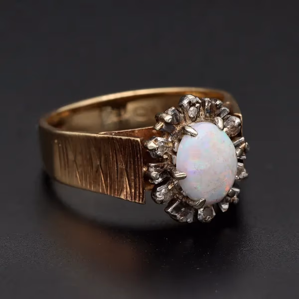 Retro Vintage Gold Opal Diamond Ring.   Birm 1977