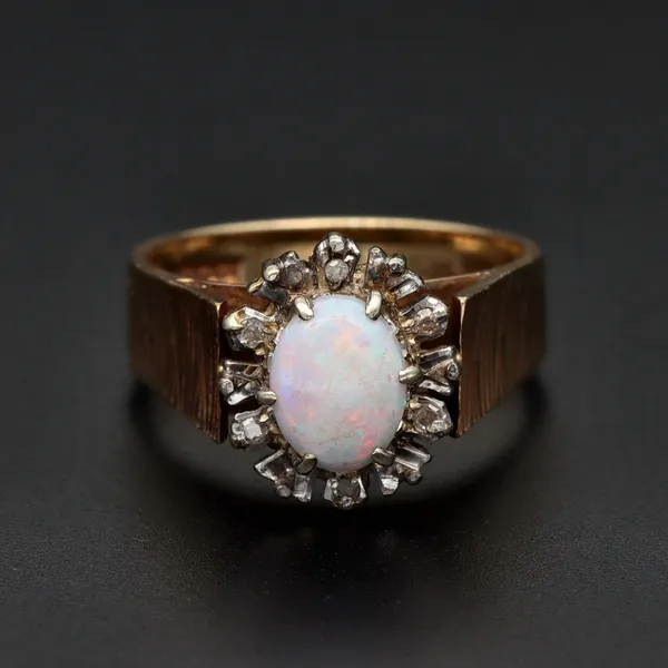 Retro Vintage Gold Opal Diamond Ring.   Birm 1977