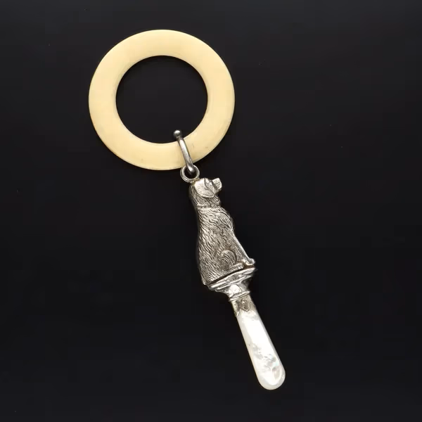 Early 20th Century Silver Dog Teether Ring