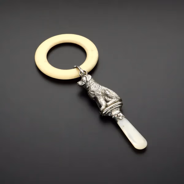 Early 20th Century Silver Dog Teether Ring